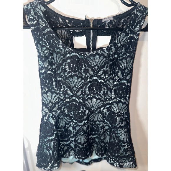 Charlotte Russe Teal & Black Club Shirt Peplum Shirt with Open Back - Picture 12 of 16